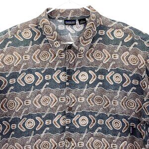 Vintage Patagonia 90’s Y2K Tribal Print Aloha Hawaiian Shirt Made in Hong Kong